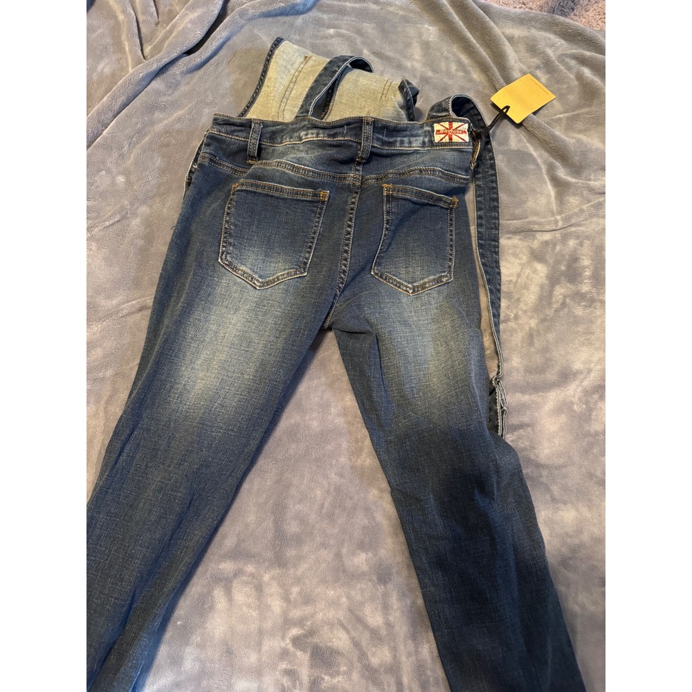 Machine Jeans Womens Distressed Denim Overalls Medium Wash Size 29 NWT - Picture 5 of 5